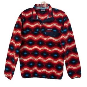 Patagonia Synchilla Snap-T Fleece Pullover Sweater Jacket Red & Blue Aztec Print